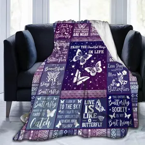 Butterfly Blanket for Women Men, Cute Butterfly Themed Design Printed Purple Throw Blankets for Teens Adults Lap, Couch Bed, Warm Soft Cozy Blanket, 60"x 80",1 count, Print on One-side with a Plain white Back
