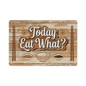 "Today Eat What?" Chinglish Metal Sign 8x12 Inch (20×30cm) - Funny Asian Kitchen Decor, Chinglish Wall Art, Perfect for Home Kitchen, Restaurant, Gift for Foodies