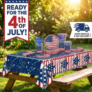 133 Pcs American Flag Themed Party Supplies Set, Disposable Patriotic Tableware with Plates, Cups, Napkins, Cutlery, Straws & Tablecloth, Vintage USA Decor for 4th of July, Memorial Day, Labor Day Celebration