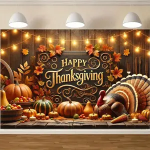 1pc 2D Flat Happy Thanksgiving Themed Backdrop Banner 1 Piece Premium Polyester Generically Suitable No Electricity Required Multipurpose Wall Hanging Decor for Living Room Bedroom Office Indoor/Outdoor