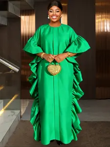 AOMEI Women's Loose Fit Bubu African Dresses for Lady, Ruffle Short Sleeve Maxi Kaftan Dress Party Wedding Vacation Outfits Womenswear