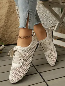 Breathable One-Step Women's Flat Shoes, Fabric Mesh Casual Trainer Shoes, Comfortable Fashion Footwear for All Seasons