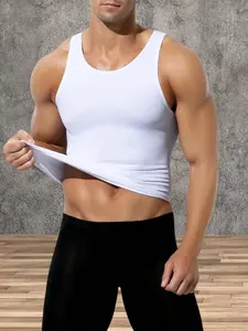 1 Count Compression Strip Tops For Men, Menswear Compression Body Shaper Shapewear Breathable Comfortable Vest Tummy Belly Control Lightweight Workout Tank Tops, Stretchy Undershirt Sports Gym Layer, Soft Shirt, Spring Basic Tops, Classic Daily Wear