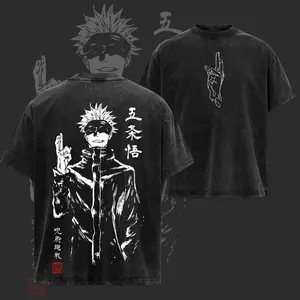 Gojo Satoru – Jujutsu Kaisen Tee Washed - Hoodie Vintage Oversized Heavy Cotton Anime Manga T-Shirt, Double Printed Retro Unisex Streetwear Graphic Top, Summer Outfits, Gift For Him Her