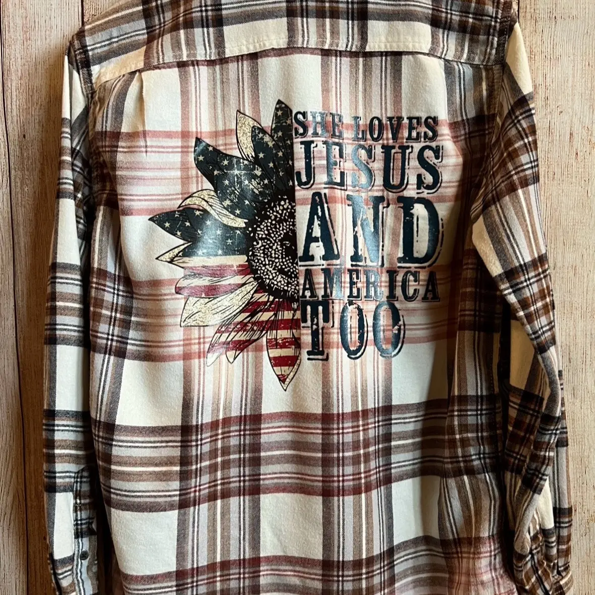 She Loves Jesus And America Too Bleach Distressed Flannel Shirt