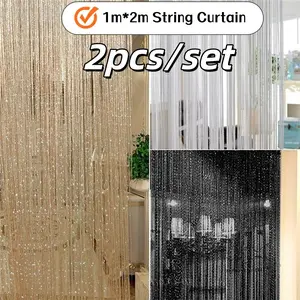 2pcs/set Glitter Door String Curtain Silver Ribbon Shiny Tassel Flash Line Curtain Valance for Window Room Home Decoration