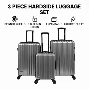 3-Piece Hardshell Luggage Set (20” 28” 32”) | Spinner Wheels, Expandable, TSA Lock – Blue / Silver / Black