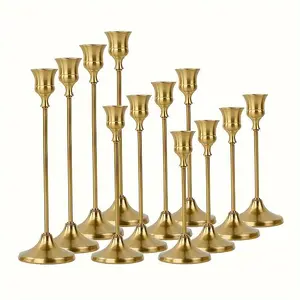 Modern Minimalist Candle Holder Set, 12pcs/set Candle Stand, Decorative Candle Holder for Home Decor, Room Decoration, Party Decoration, Ornaments, Interior Decoration Accessories, Golden, Halloween, Home Goods, Variety