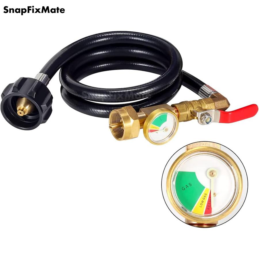 GJANSH 36 Inch Propane Gas Tank Adapter Connector, High Pressure Camping Grill, Snapfixmate Refill Adapter Hose with Pressure Gauge, Propane Gas Tank Adapter Connector with On-off Control Valve, Outdoor Camping Kitchenware, Christmas Gift, Summervibes