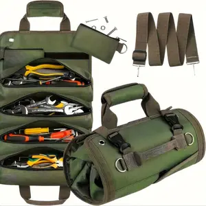 Heavy-duty waterproof tool organizer with 6 pockets.Removable & adjustable, for electrician's, carpenter's & construction worker's tool belts.Portable & practical storage bag.Roll-up tool bag. with Carrying Handle versatile, Convenient tool pockets