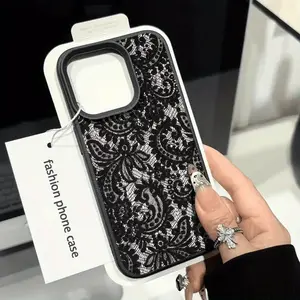 Black Lace Pattern Personalized Mobile Phone Case  For iPhone 17 16 Pro Max 15 14 Plus 13 12 11 XS X XR 16E 17 Air Soft Cover