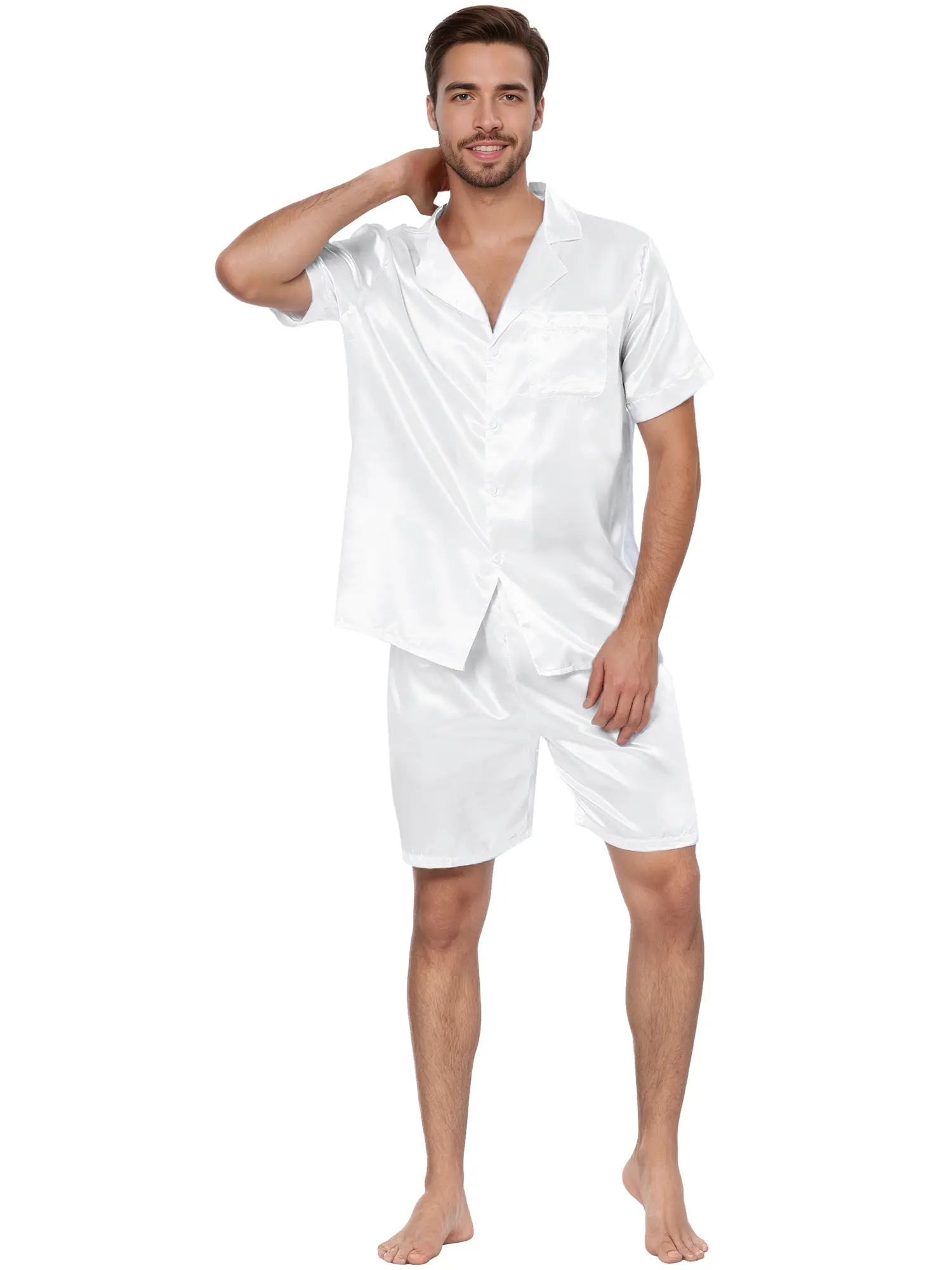INSPIRE CHIC Men's Satin Pajamas Set Summer Short Sleeve Night Wear Sleepwears Sleep Lounge Sets