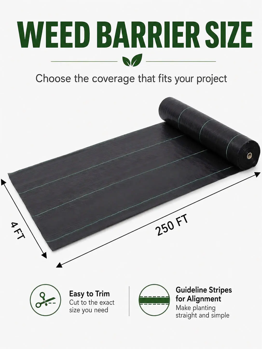 Heavy Duty 4ft x 250ft - 5oz Weed Barrier Landscape Fabric, Garden Weed Blocker Ground Cover Mat