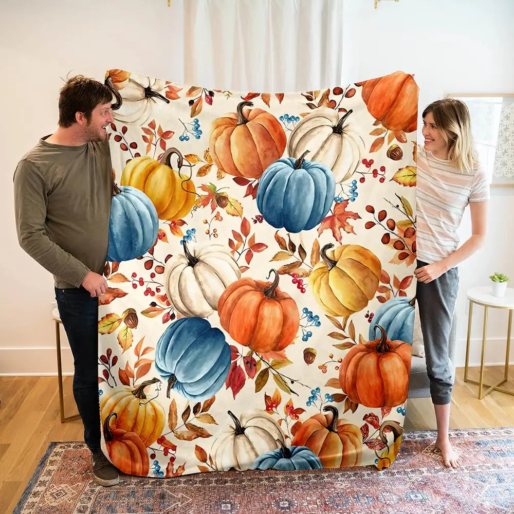 Pumpkin Pattern Blanket, 1 Count Soft Throw Blanket, Air-conditioned Room Blanket, Warm Nap Blanket for Home Office Travel Camping