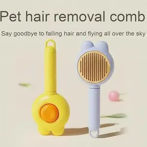 Pet Hair Remover Brush for Cats & Dogs, Self Cleaning Slicker Brush with 140 °     Curved Pins & Resin Protective Tips, Deshedding Grooming Tool for Long Haired Cats Ragdolls, High Density 10mm Needles, Easy One-Button Clean