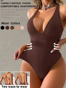 Women's Sleeveless Backless Shapewear Bodysuit, Tummy Control Shapewear Jumpsuit, Seamless Tights for Women's Tummy Tuck, Solid Color Underwear Body-shaping Clothes, High Stretch Shapewear, Suitable For Daily Or Party