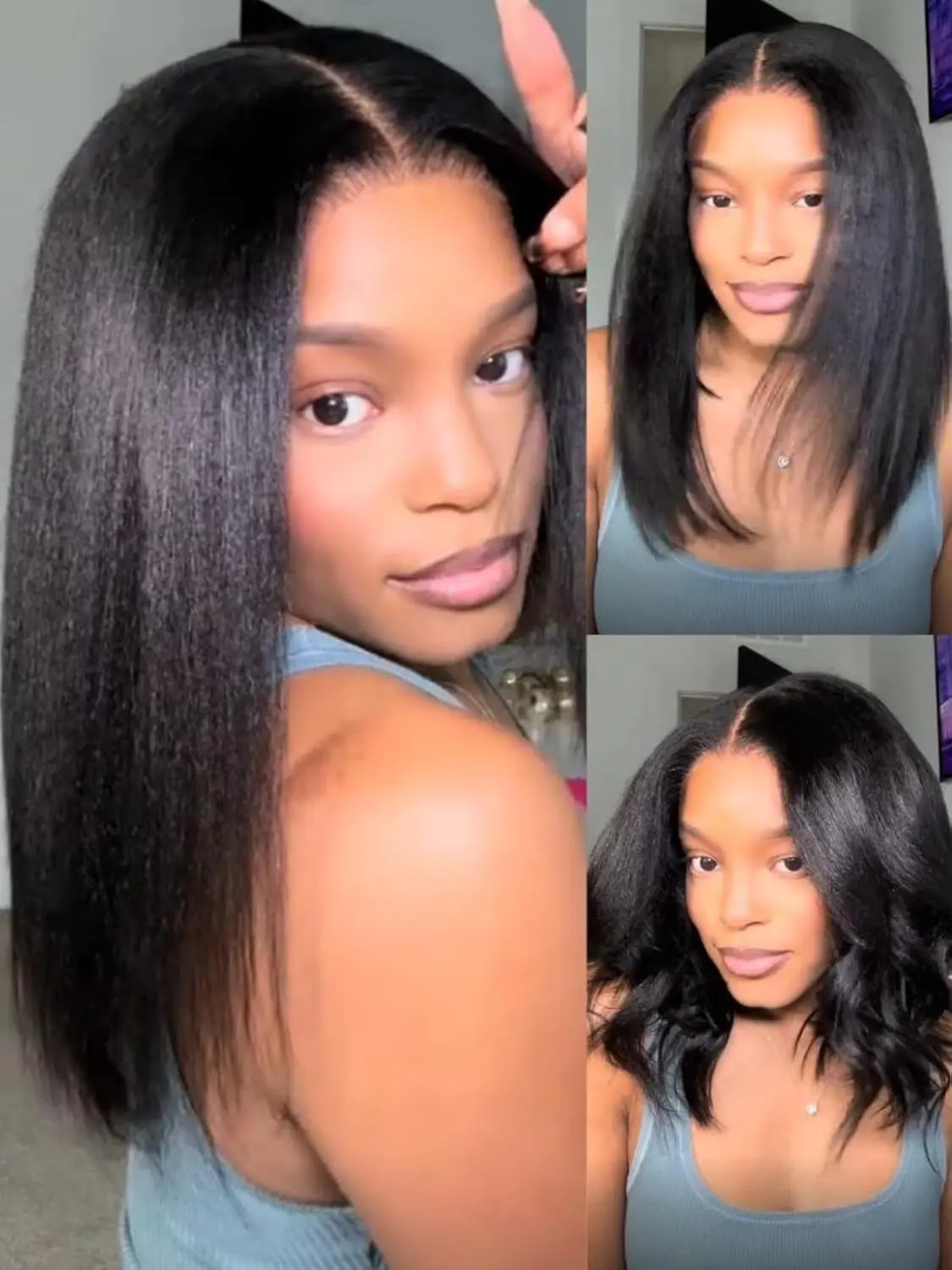 Luler Hair  Yaki Straight Bob Human Hair Drawstring Wig Bye Bye Slip Glueless 7x5 Lace Front Wigs Human Hair Pre Plucked Pre Cut Bleached Knots Pre Everything Put On and Go Wig 14 inch
