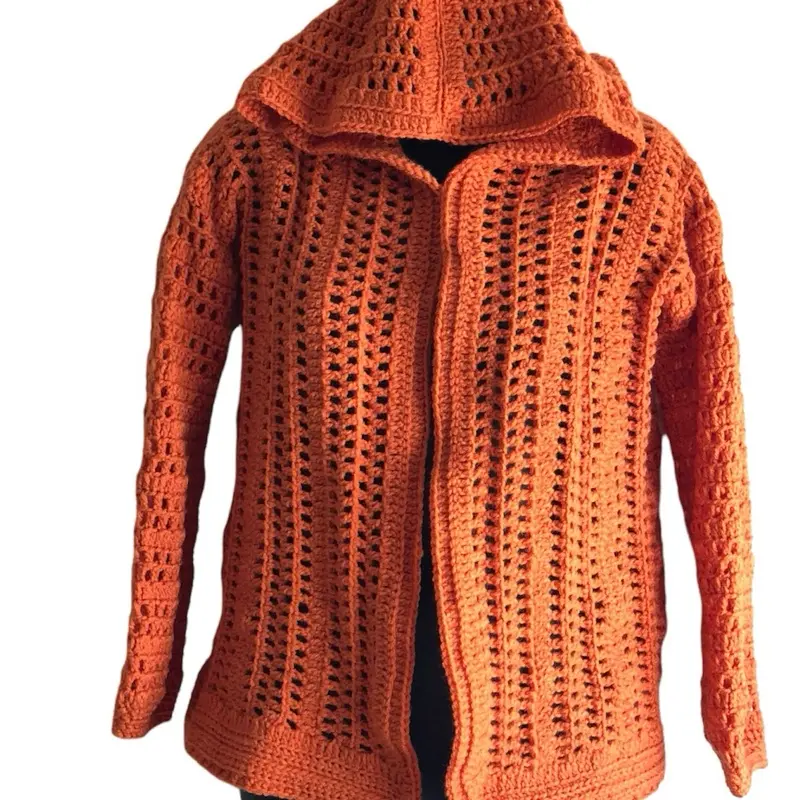 Crochet Open Hooded Sweater Jacket - Orange Color Fashionable Design