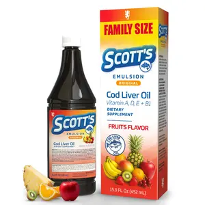Scott's Emulsion Cod Liver Oil Liquid – Fruits Flavor – Multivitamin – Family Size – Supports Growth, Immunity & Bone Health – Rich in Omega 3 & Vitamins A+D – Easy-to-Take Fish Oil for Kids & Adults – 15.3 Fl Oz