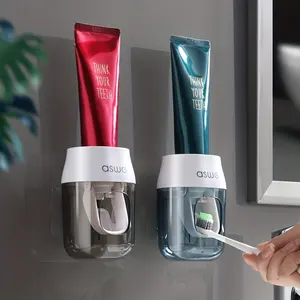 Automatic Toothpaste Dispenser Wall Mount Holder, No-Drill Waterproof Toothbrush Rack, Toothbrush Holders, Easy Install Bathroom Essential Upgrade