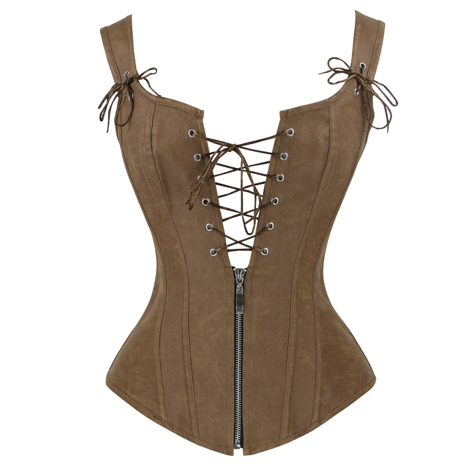 Charmian Women's Renaissance Corset, Vintage PU Leatherette Bustier for Body Contouring with a Lace-up Front and Detachable Garters, Accessories, Body-Shaping, Retro Theme, 50% Pu, 50% Rayon