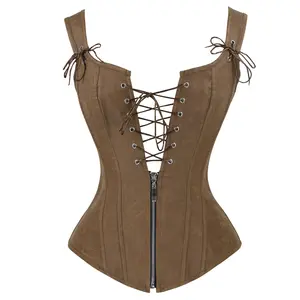 Charmian Women's Renaissance Lace Up Vintage Boned Bustier Corset with Garters