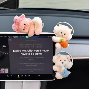 Cute Animal Plush Car Decoration Clip Doll Funny Hugging Toy for Dashboard or Tablet Screen Creative Car Interior Accessories Adorable Cartoon Plush Ornament Trendy Auto Decor High-End Dashboard Decoration Perfect C Multifunct Light Tan Leather Seat Cover