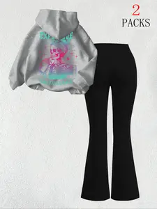 Women's Soft Camo Warm Knitted Sweatshirt with Pocket + Slim Fit Comfortable Flared Pants Set, Casual Halloween Skull Print, Winter Daily Wear, 2 Piece Womenswear Fitted