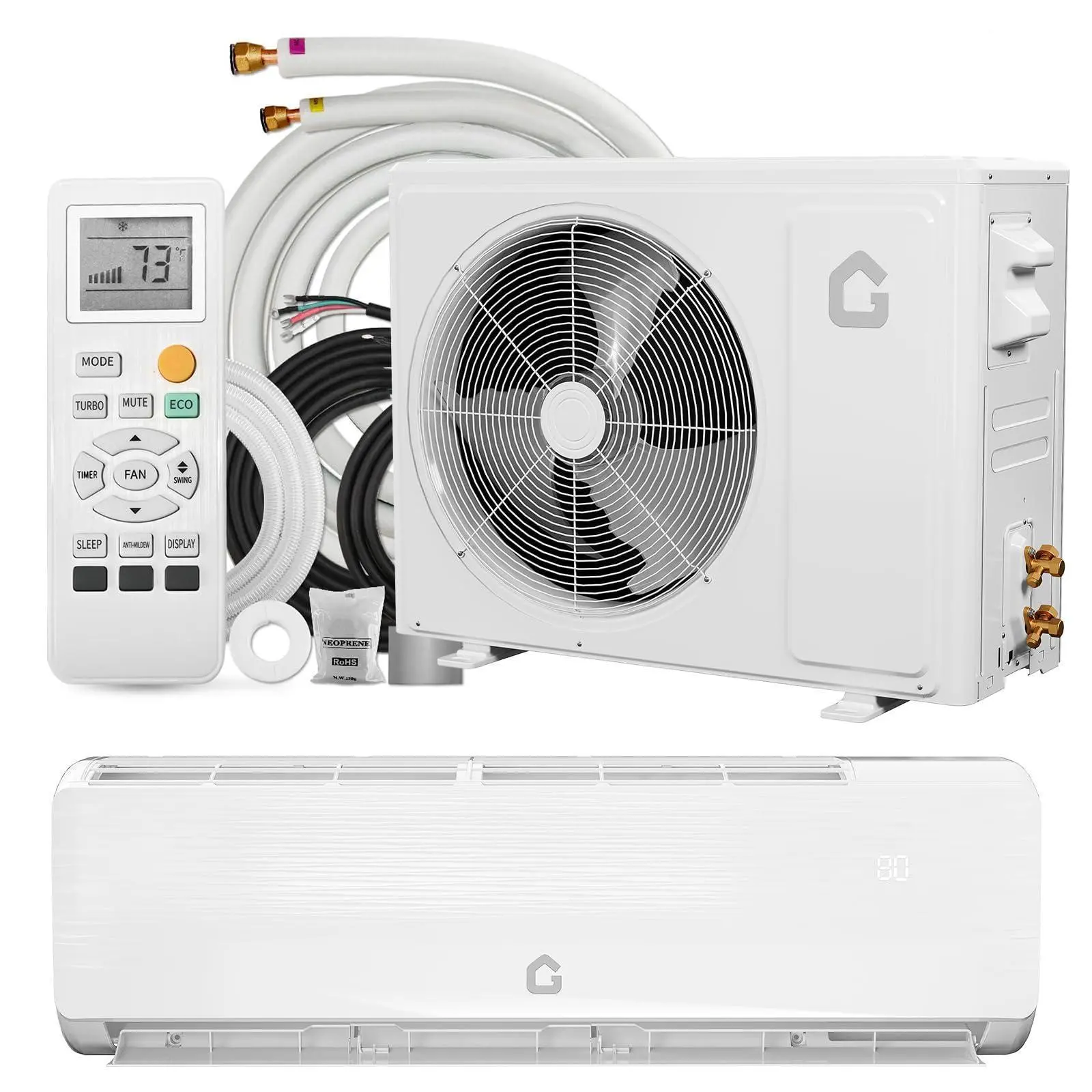 Gaomon Wall Mounted Ductless Mini Split AC-Heating System - 12000 BTU, 6-in-1 Multi-Modes, 19 SEER2 Inverter Heat Pump, 115V, Cools Up to 750 Sq. Ft, Heating Cooling Solutions, Home Comfort Solutions, Includes Installation Kits, Home Cooling Solutions