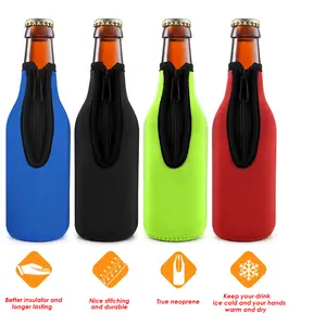 Neoprene Beer Bottle Insulator Sleeve Zip Up Cold Warm 12H Insulated for Camping Tailgating Sports Events Reusable Leakproof Enclosed Bottom Thick Stitched Edges Multicolor Drinkware