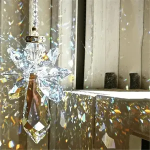 Modern Rainbow Glittering Crystal Angel Chakra Suncatcher Car Charm Pendant Door Decorations Wall Window Wind Chimes Hanging Ornaments Room Home Decor