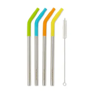 RSVP Reusable 9" Silicone Tip Stainless Steel  Straw Set