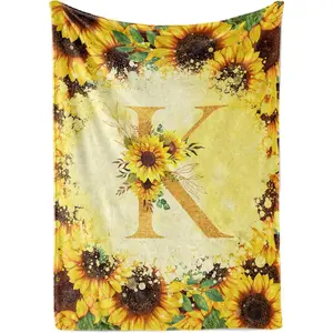 InnoBeta Sunflower Initial K Birthday Gifts for Women 300gsm Flannel Blanket 50"x 65" Super Soft Anti-Static Vibrant Design Machine Washable