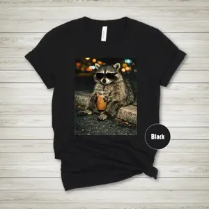 Funny Raccoon Drinking Iced Latte Shirt, Vintage Graphic Tees graphic  tees
