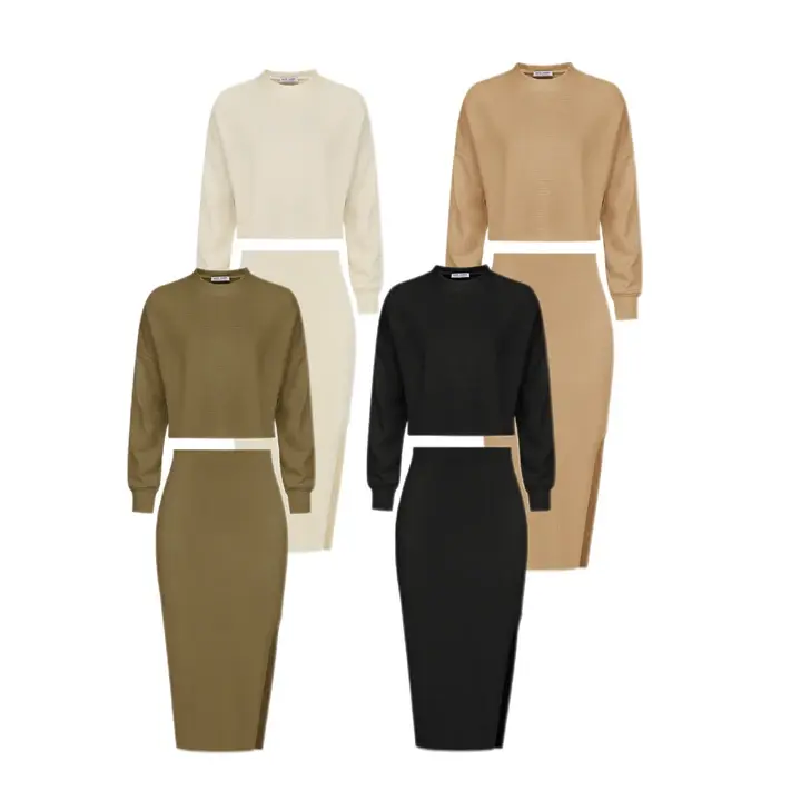 【Lightweight fabric】Grace Karin Women's Knitted Dress Pullover Two-Piece Long Sleeve Pullover Top Skirt Midi Skirt Bodycon 2-Piece Set Midi Dress Turtleneck Jumper Dress