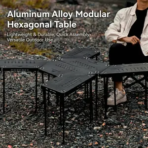 Modular Portable Aluminum Alloy Outdoor Table, Foldable Hexagonal Picnic and BBQ Table for Camping, Backyard, and Outdoor Dining