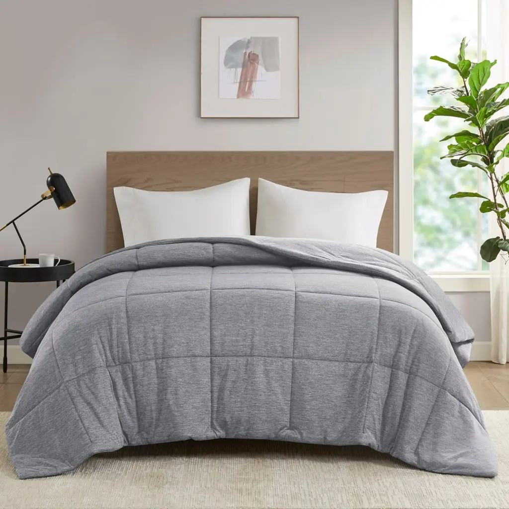 212 MAIN King & Cal-King Oversized Down Alternative Comforter - Knitted Nylon Blend Shell, Heathered Yarn, 104x94x1in, Contemporary Look, Cool Texture, Hot Sleeper Design, Grey