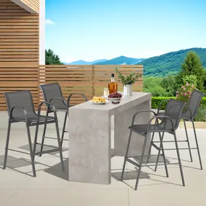 Outdoor Bar Stool Set of 4, Patio Bar Chairs with High Back and Metal Armrest, All Weather Textilene Tall Outdoor Bar Height Chairs for Balcony, Porch, Garden