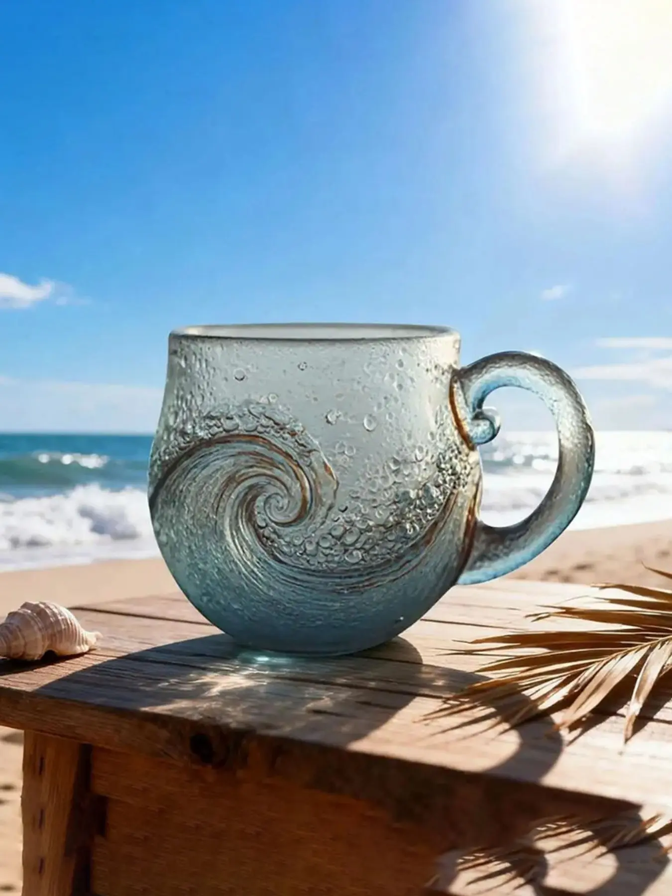 Ocean Wave Glass Mug, 12oz Hand Blown Ocean Wave Design, Unique Wave ...