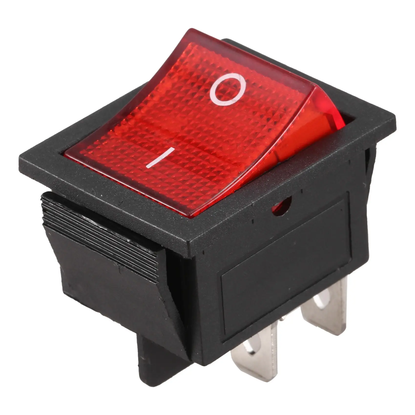 KCD4 Double Pole Single Throw Red Light Illuminated 4-Pin Snap-In Rocker Switch - AC 125V 20A, AC 250V 16A/25A, Easy-to-Use Automotive Car Interior Accessory, On/Off Snap In Rocker Switch