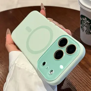 Ip17promax Phone Case 16 Magnetic Suction 15 Liquid Silicone 14 13 Protective Cover for Smartphone Protection Cellphone Titanium Gray Casing with Auto Focus Label