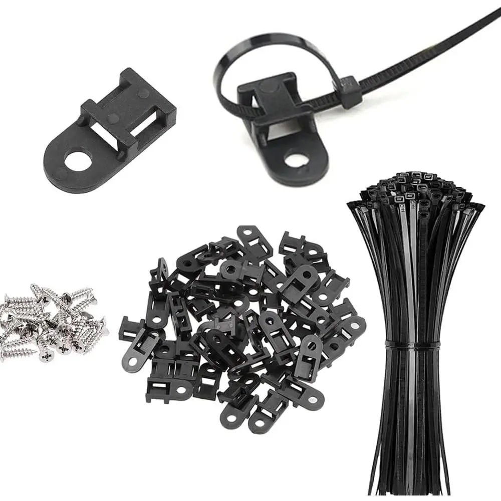 60 Set  Zip Tie Mounts Kit Black 6" Zip Ties, Black  Tie Base and Tapping Screw - Wire  Clips Organizer Holders Clamps