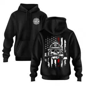 Firefighter Skull Hoodie, Fire Rescue Inspired Graphic Pullover, Black Unisex Sweatshirt, Casual Comfortable Hoodie