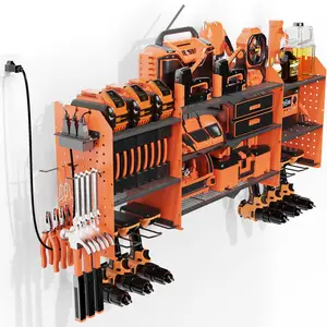 45.6Inch Upgrade Power Tool Holder Storage Rack Power Tool Organizer with Charging Station,,6 Drill Holders ,Heavy Duty Garage Tool Organizer Wall Mount with Screwdriver/6.5FT Power Strip
