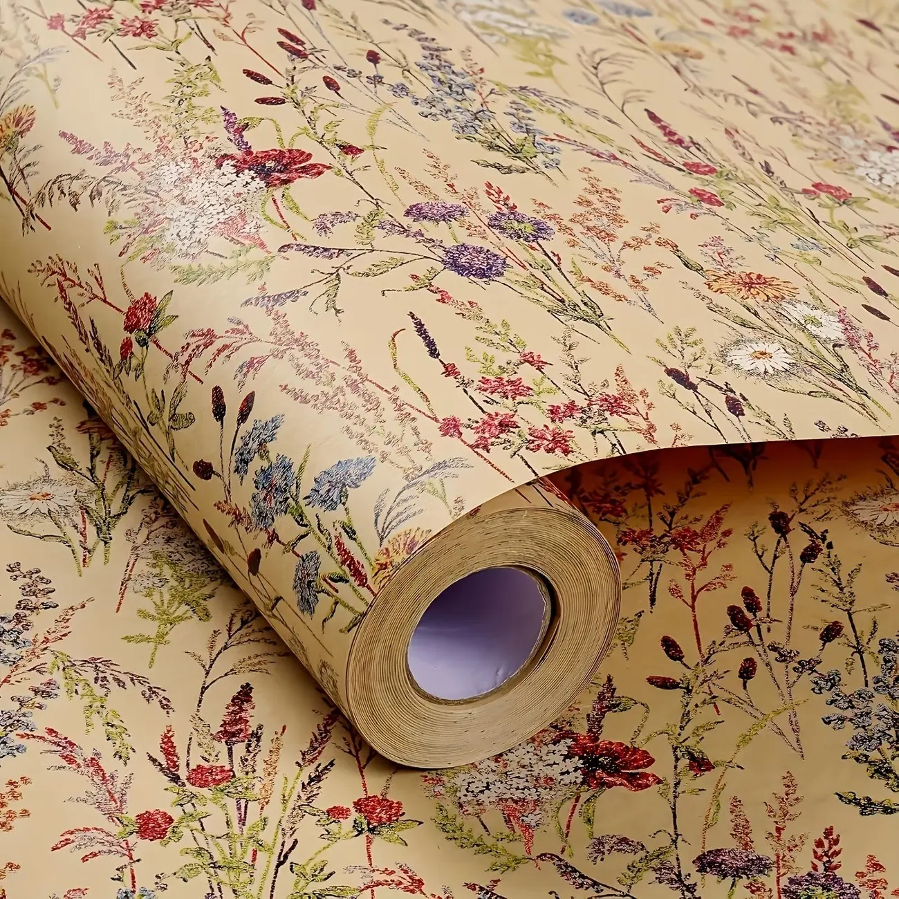 Wildflower Wrapping Paper, 17"x118" Kraft Floral Design, Gift Wrapping Supplies, Ideal for Gifts, Birthdays, Weddings, Christmas, Party Decorations