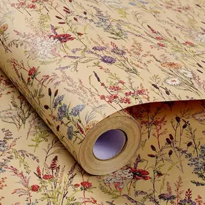 Wildflower Wrapping Paper, 17"x118" Kraft Floral Design, Ideal for Gifts, Birthdays, Weddings, Christmas, Party Decorations