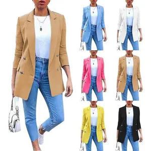 2020 popular solid color fashion lapel cardigan mid length elegant women's sports jacket