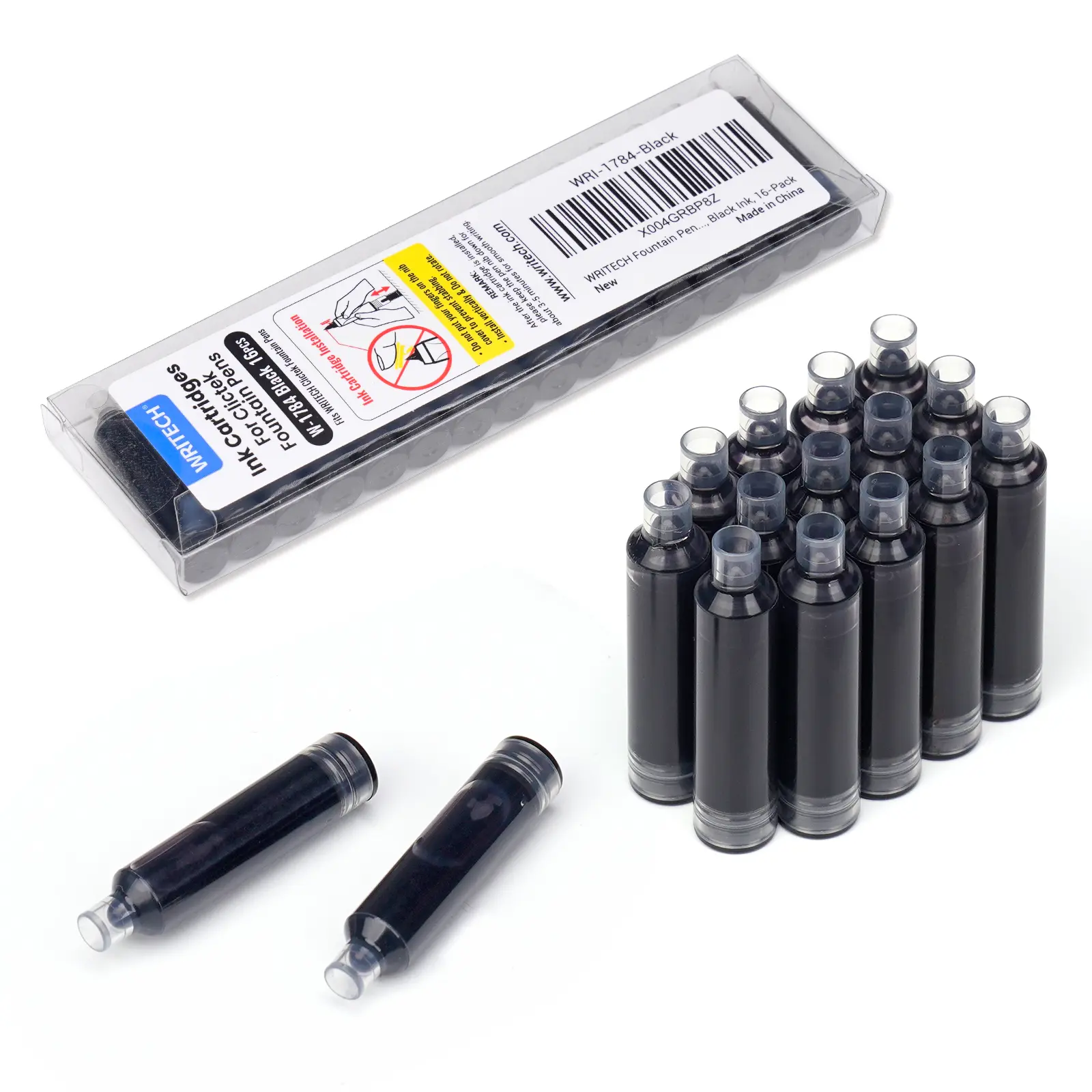 WRITECH Black Ink Cartridge Set: 16 Ink Cartridges Clictek Fountain Pens WRITECH Black Ink Cartridge Set: 16 Ink Cartridges Clictek Fountain Pens