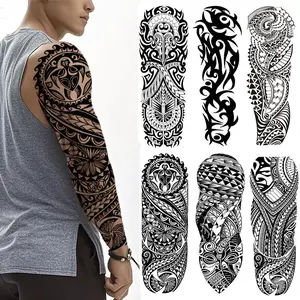 Full Arm Tribal Themed Temporary Tattoo Sticker, Long Lasting Fake Tattoo Sticker, Body Art Decoration for Men & Women, Waterproof Temporary Tattoos
