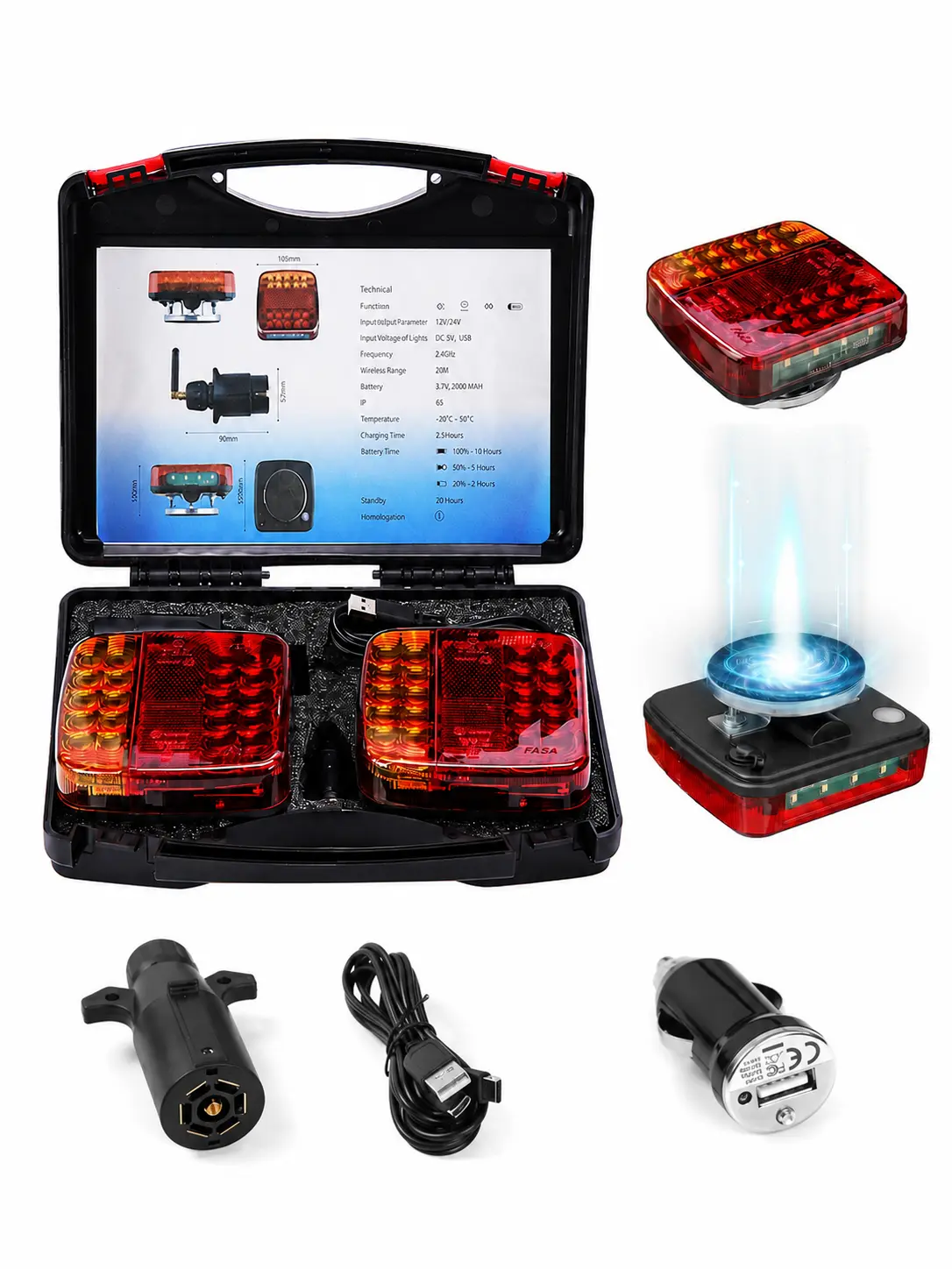 Wireless Trailer Lights Magnetic, Upgrade Rechargeable Wireless Trailer Tow Lights LED Kit, IP65 Waterproof, 10-Hour Battery Life, 100 FT Signal Synchronization forTowing Truck Camper RV, Trailers, Tractors, Boats & BikeRacks （US Standard）